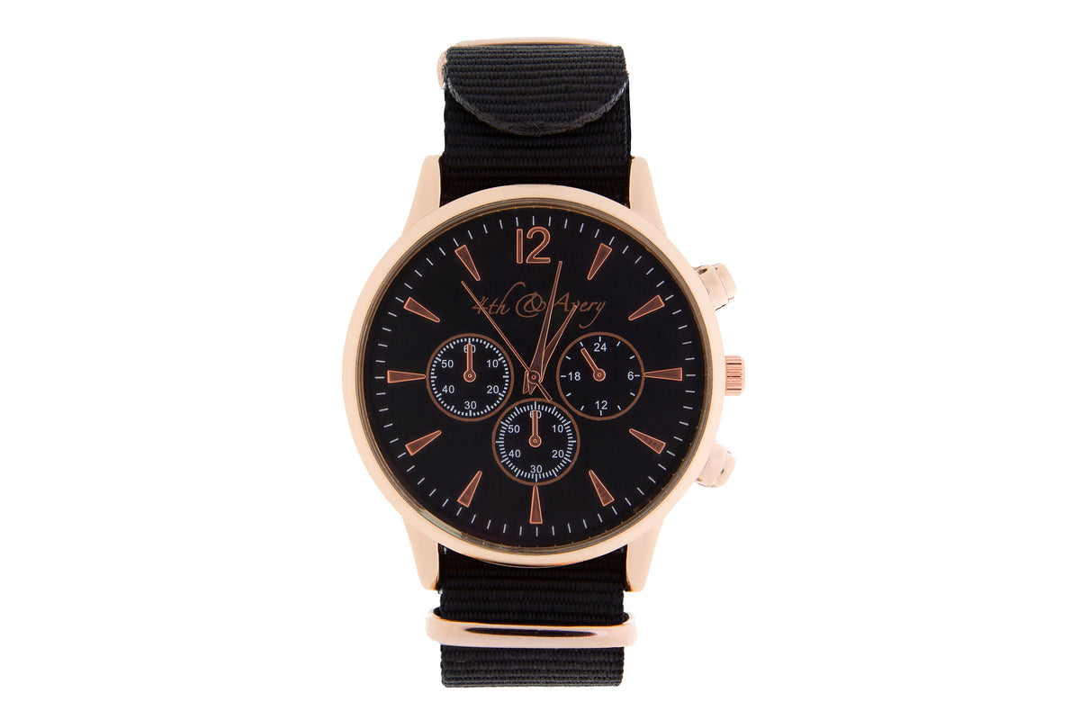 BLACK GOLD G10 watch on a black and gold nylon NATO strap